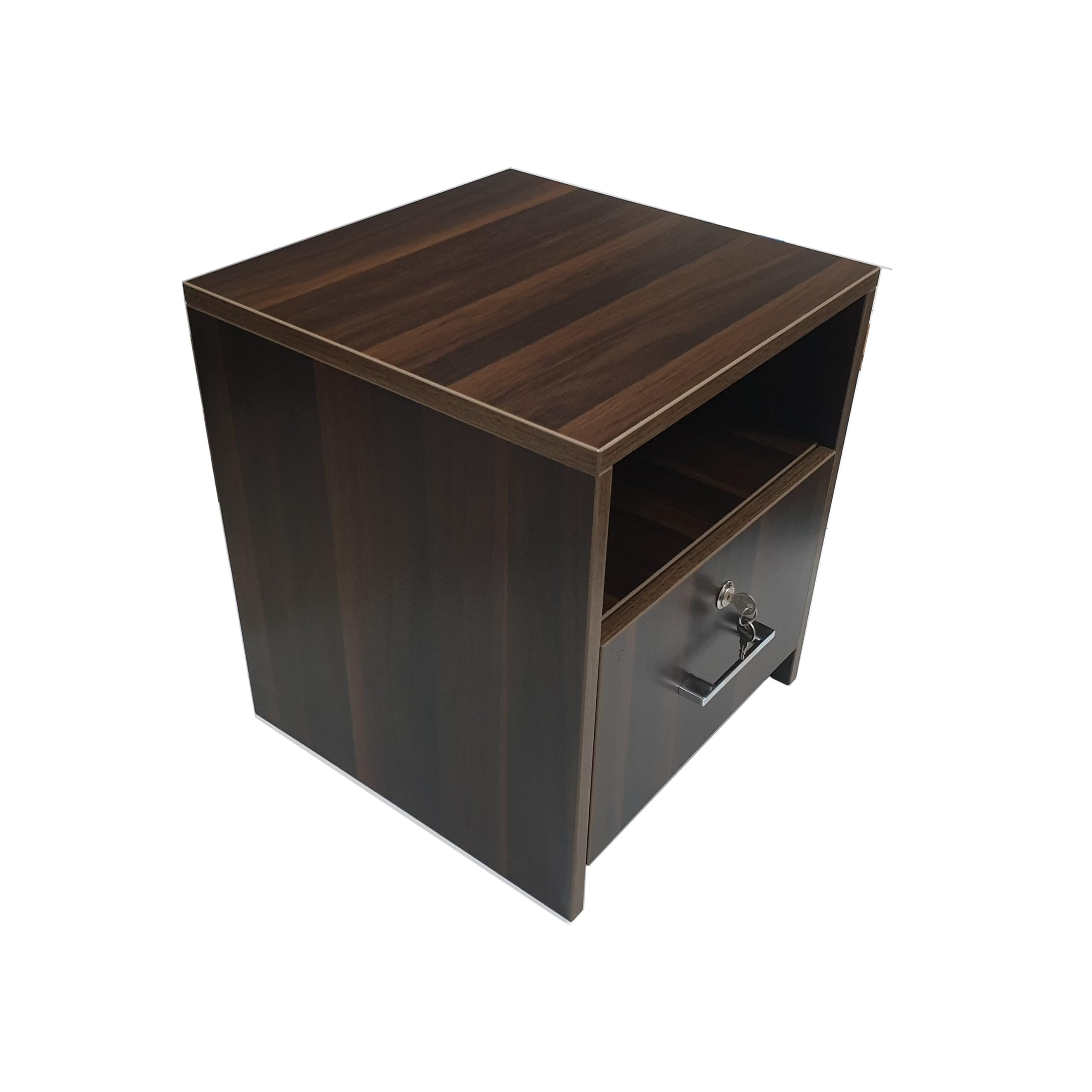 Bedside Table with Lock, Engineered Wood, Dark Wood Tone, Single Drawer