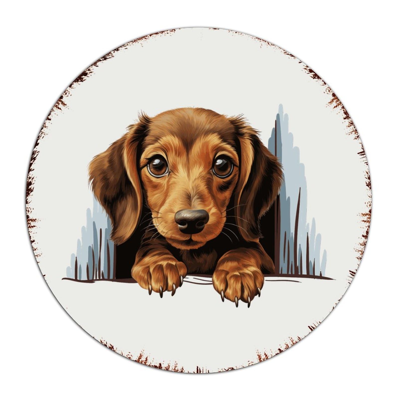 Autravelco Style-7 Personalized Metal Signs Peeking Dachshund Wall Décor Metal Plaque For Shop Garden Business Dog And Cat Lover Animal Art Poster Gift For Entryway 12X12 Inch Round