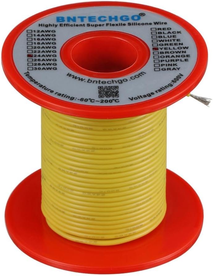 BNTECHGO 24 Gauge Silicone Wire Spool 100 ft Yellow Flexible 24 AWG Stranded Tinned Copper Wire - Image 2