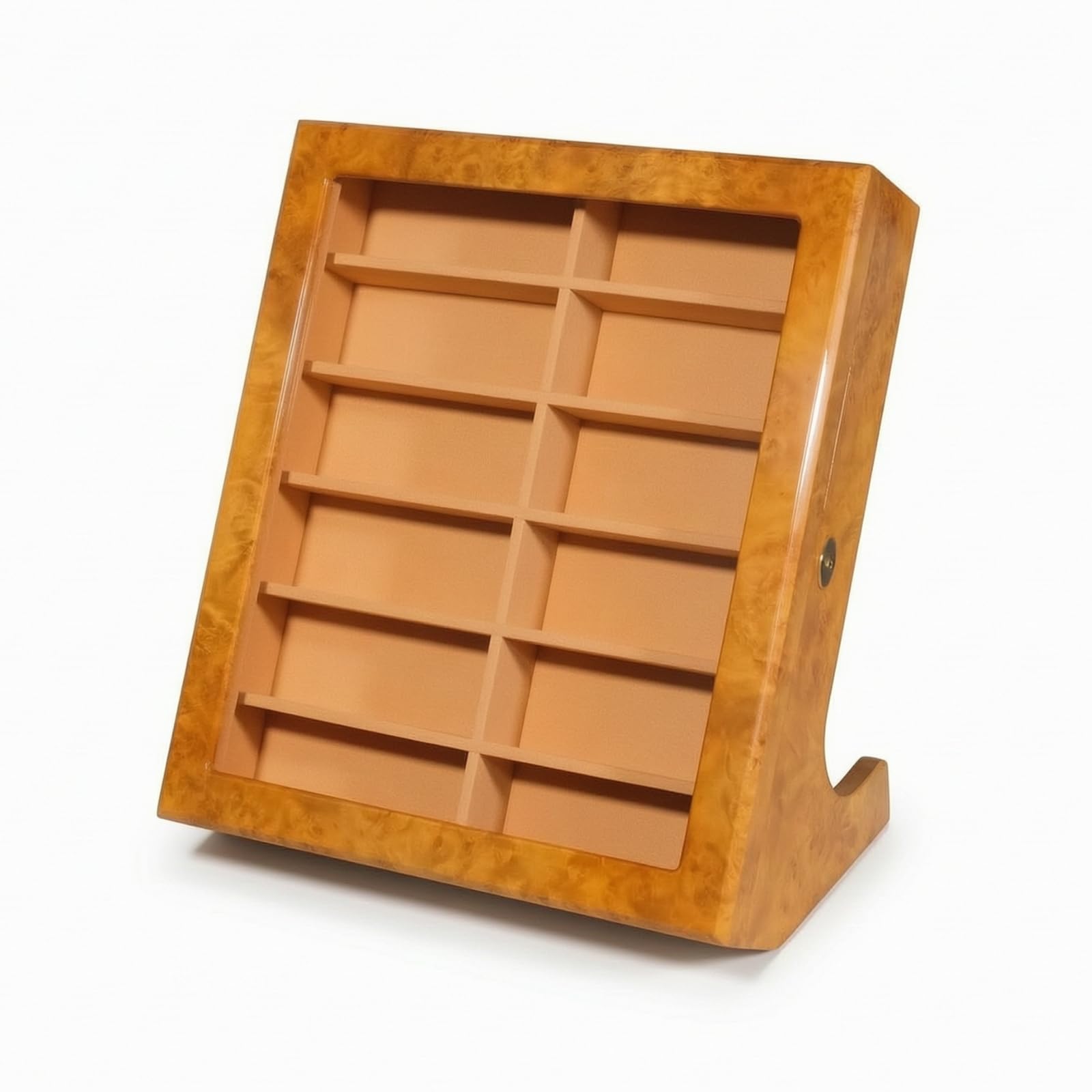 Brillendisplay aus 12 Fächer Brillenaufbewahrungsbox abschließbar Brillen-Organizer für Brillenträger, Sammler, Kommode, Array, Gelbe Kampferholzmaserung, Klappdeckel