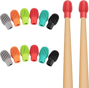 12pcs Drumstick Dampener, 6 Colors Silicone Drum Stick Tips for Silencing Drumming Practice Drum Accessories Mute Clacking Sound for Quite Practice Percussion Tone Control