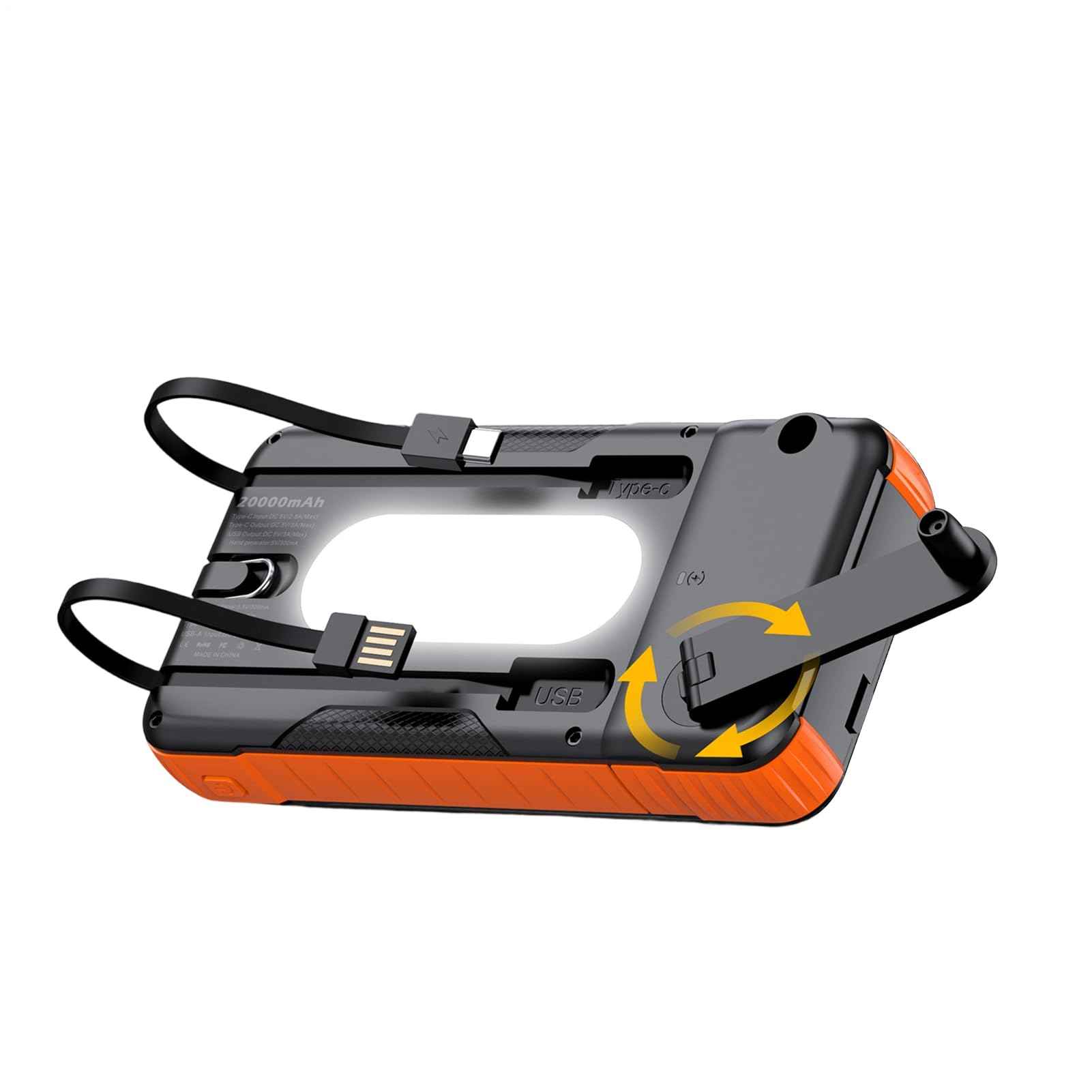 Caricatore Solare Telefonico Batteria da 20000mAh per Sopravvivenza | Batteria Portatile Solare Con Manovella Manuale Per Uso Esterno per Fotocamera Tablet Escursionismo Viaggio Road Trip Pesca