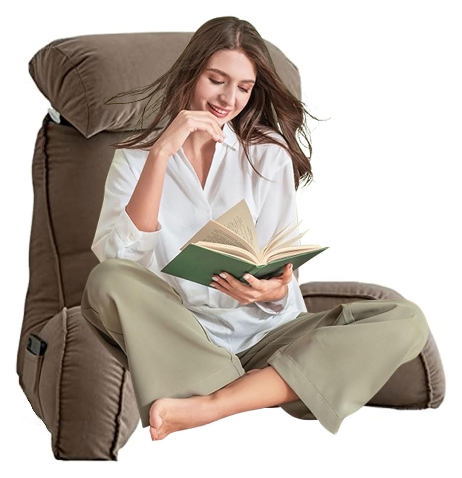 Iulgfsc Brown Reading Pillow， Soft Cozy Large Adult Backrest Lounge Cushion