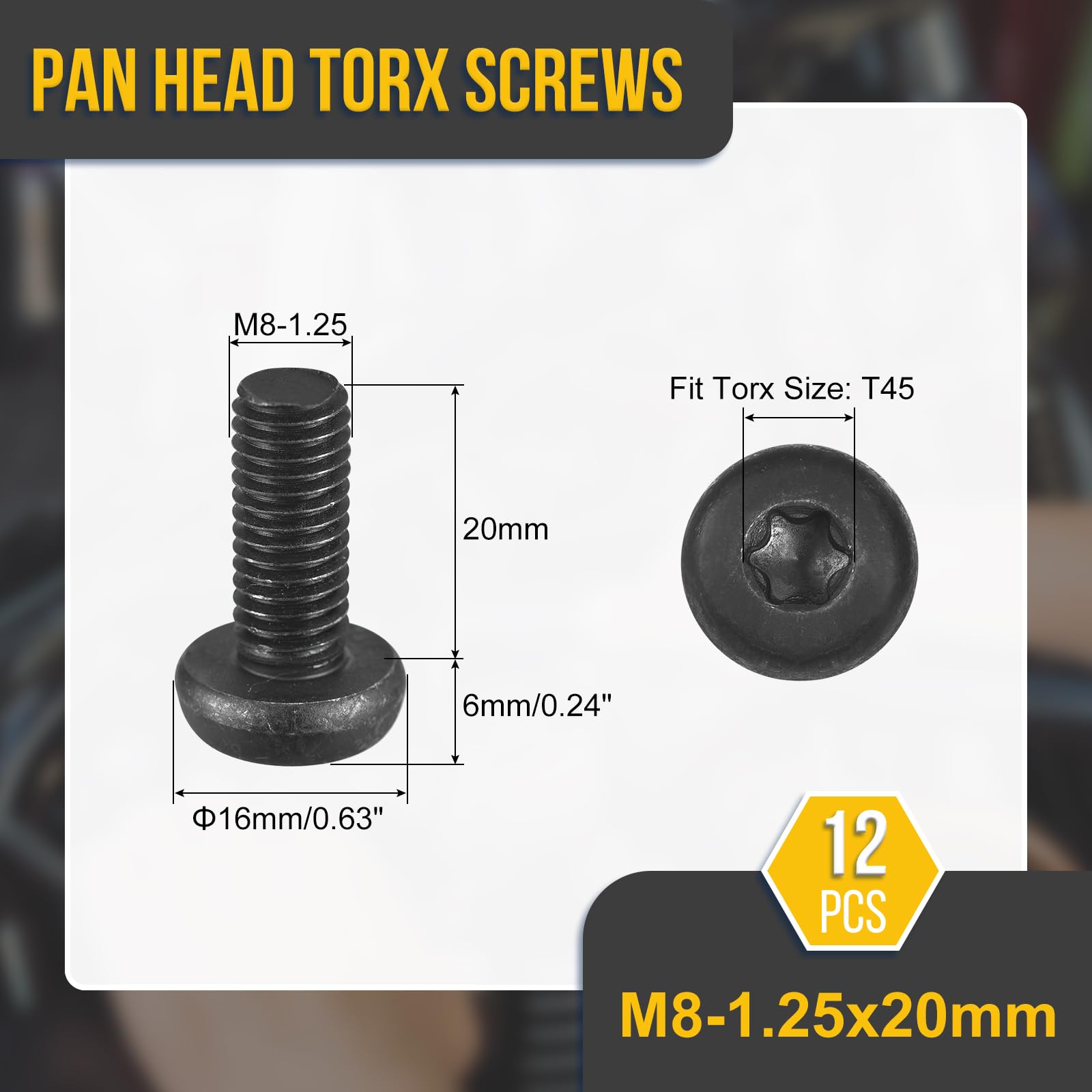 DTGN M8x20mm Pan Head Torx Security Screw, 12Pack, Good for Machinery - Image 2