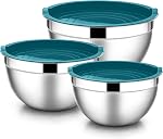 E-far Mélanger des bols avec des lids, 6-Piece Bols de salade en acier inoxydable Bols en métal pour cuisson au four et préparation, Lids hermétiques & Design empilable, taille 4.5, 3, 1.5 QT (Noir)