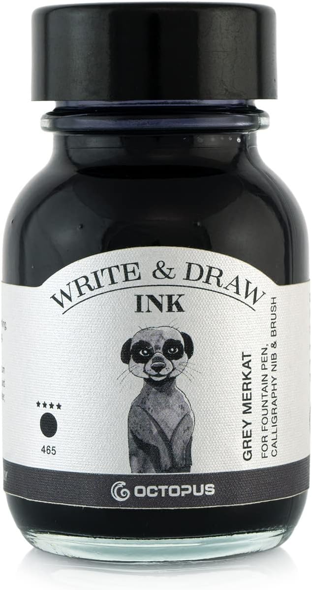 Octopus Write and Draw Ink 465 Grey Merkat Waterproof Ink for Writing and Drawing Calligraphy Ink Non-Fading Drawing Ink for Fountain Pen Grey 50ml
