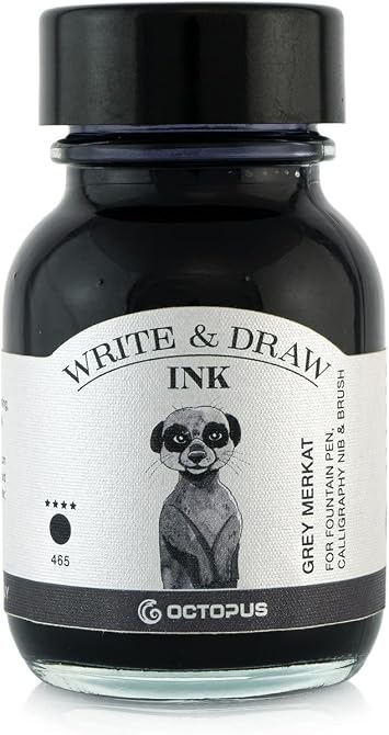 Merkat Octopus Write and Draw Ink - Waterproof, Non-fading Grey Calligraphy Ink for Fountain Pens, 50 ml