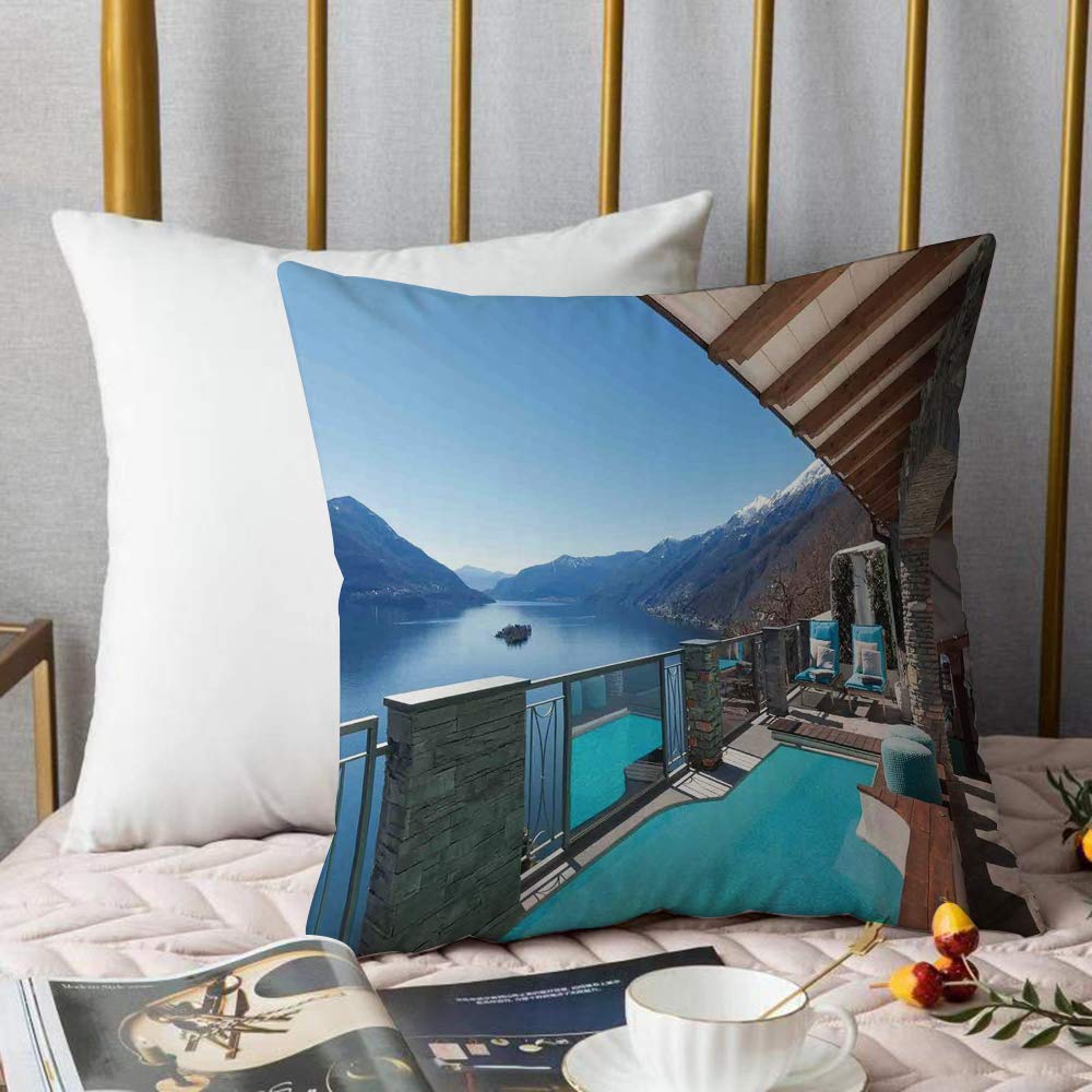 HENGLI Soft Decorative Throw Pillow Cover Cushion Covers,House Decor,Terrace with Pool and Lake View Balcony Leisure Dream VacatPillowcase Pillow Shams, for Sofa Bedroom Car Chair 18x18 Inch/45x45 cm