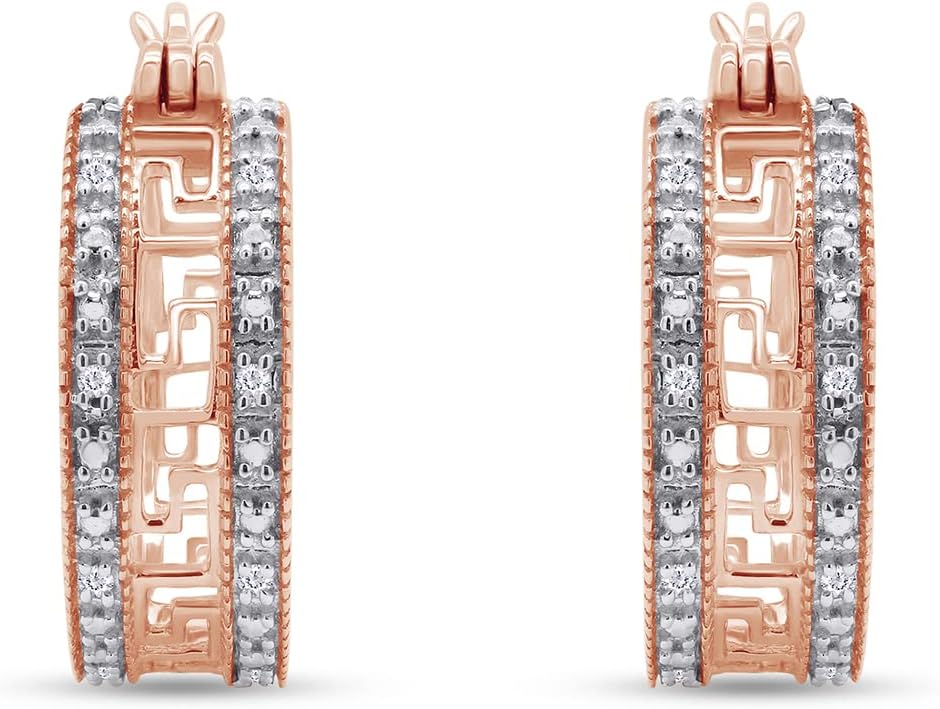 14K Gold Plated 925 Sterling Silver White Natural Diamond Hoop Earrings (1/20 Cttw, I-J Color, I2-I3 Clarity)