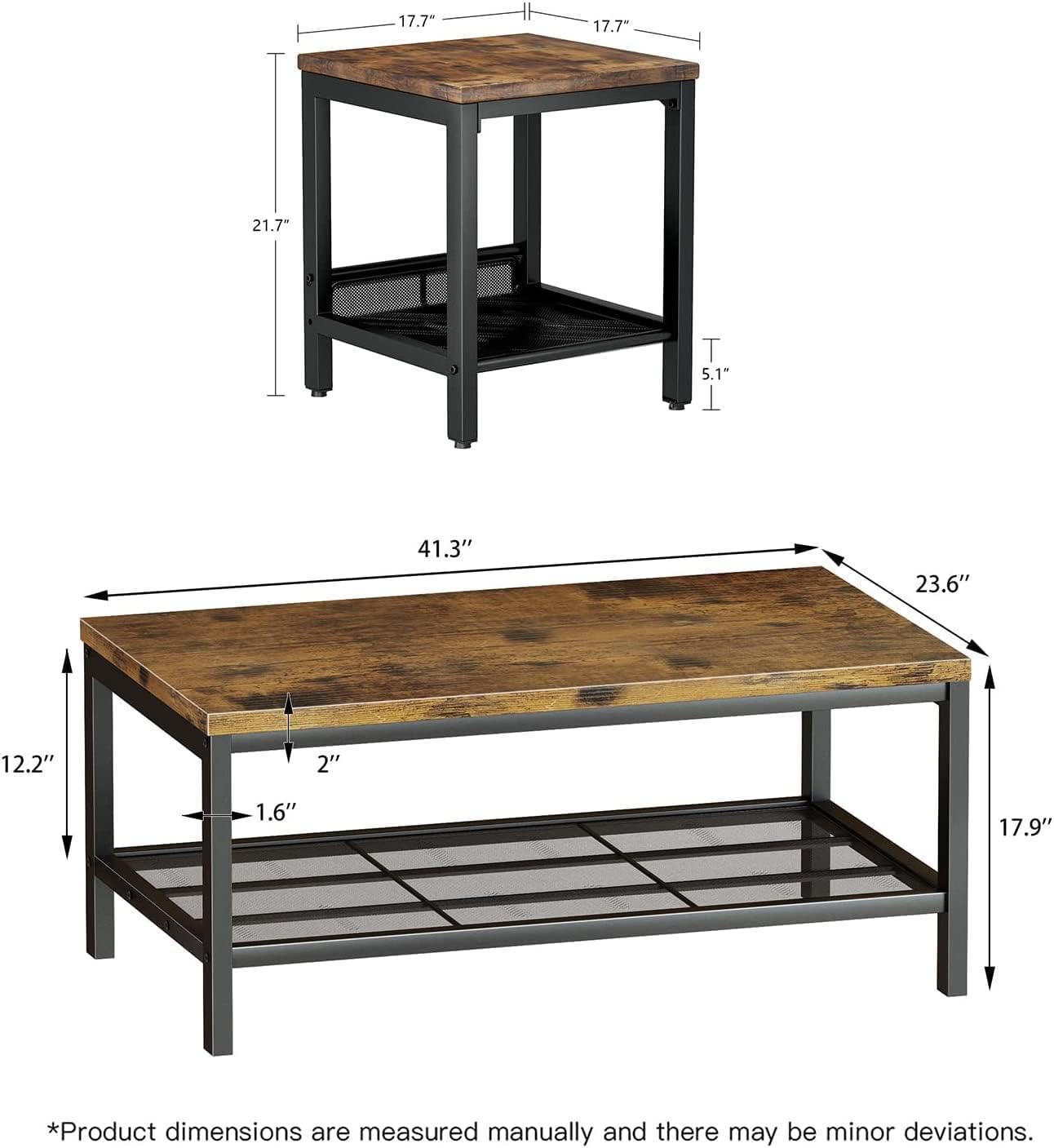 Recaceik Coffee Table Set, 2-Tier Coffee Table & Two End Side Table, Modern 3-Piece Living Room Table Set, for Office, Living Room, Apartment, Small Space, Easy Assembly Accent Furniture, Rustic Brown : Home & Kitchen