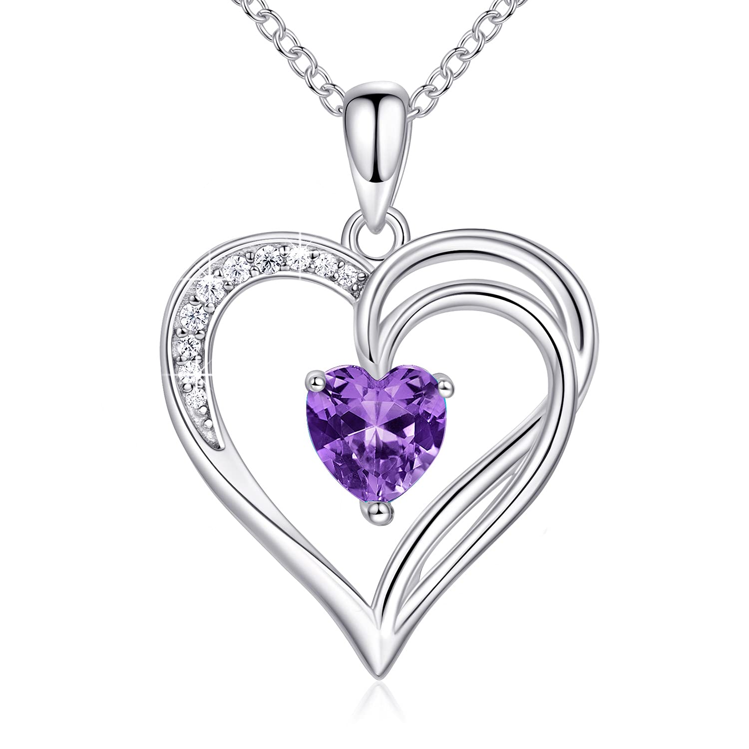 925 Sterling Silber Kette Herz Halskette Damen Geburtsstein Halskette für Frauen Doppelherz Kette Silber Schmuck Damen Geschenke für Frauen Mama Freundin