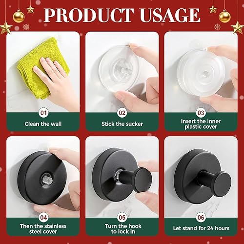 Miniatura 3 de Ganchos de ventosa de Navidad 2026 para coronas en vidrio, ganchos de ventosa sin taladrar para ducha, colgador de corona para puerta delantera,