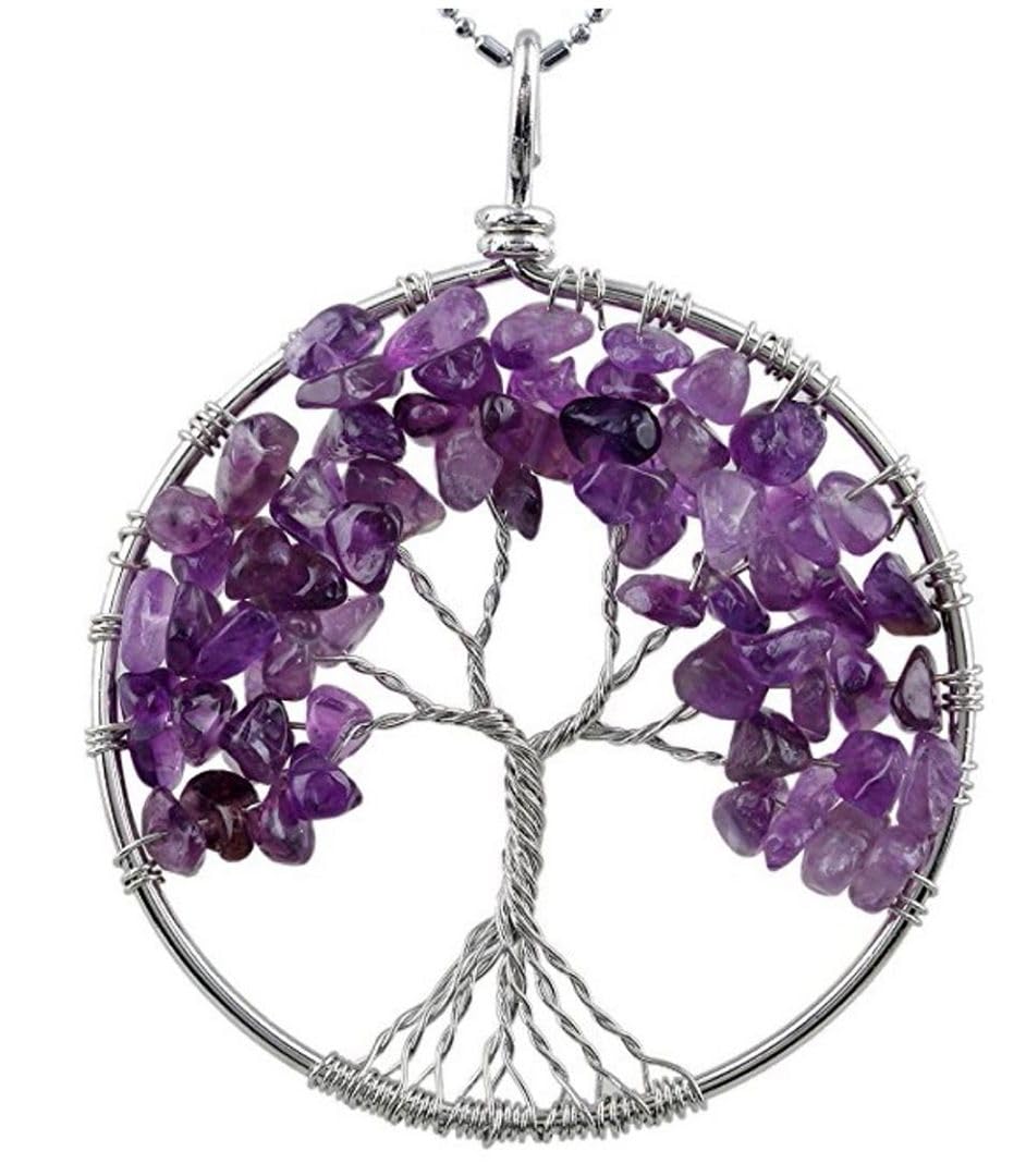 Creative Club1pc Tree of Life Gemstone Pendant Necklace Symbol of Growth Rebirth 26 Inch 30 Inch Chakras Crystal Stones Stainless Steel Chain Tarnish Resistant Women Men Jewelry