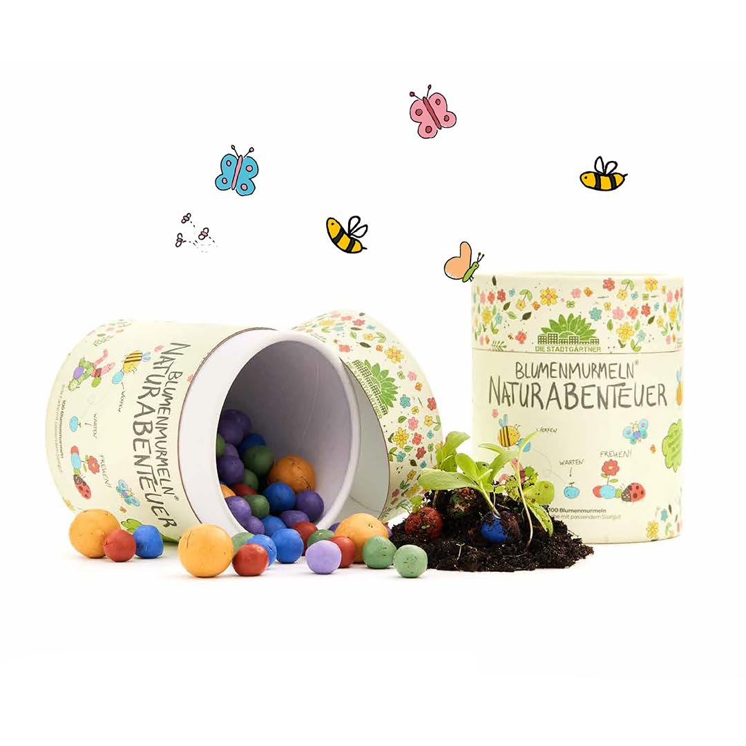 Lot de 100 billes de fleurs colorées « Mon aventure naturelle », bombes à graines roulées à la main, colorées, parfaites pour les anniversaires d'enfants, cadeau pour enfants, 100 % écologique et