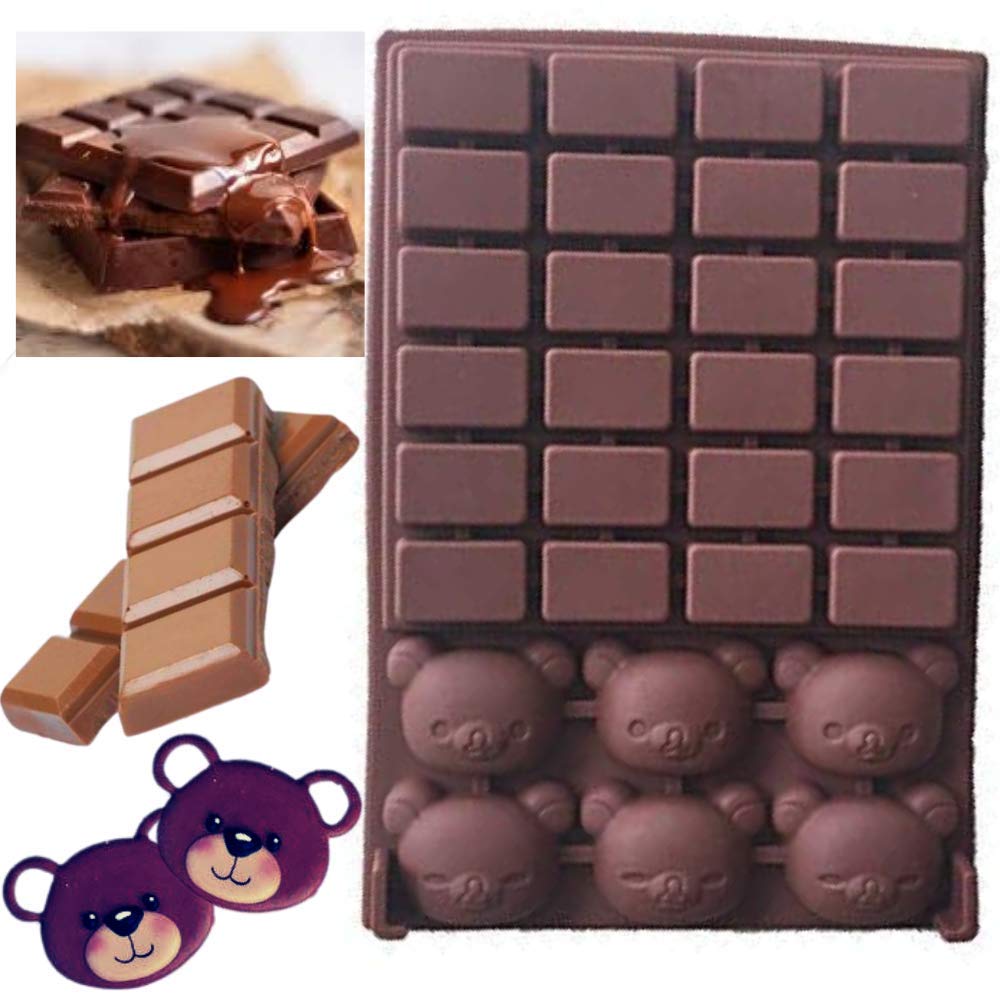 RiSai Silicone Sugar Cake Chocolate Bear Mold 30 Holes Cake Bakeware Pastry Mould Brown 18.0cm x 13.0cm x 2.0cm