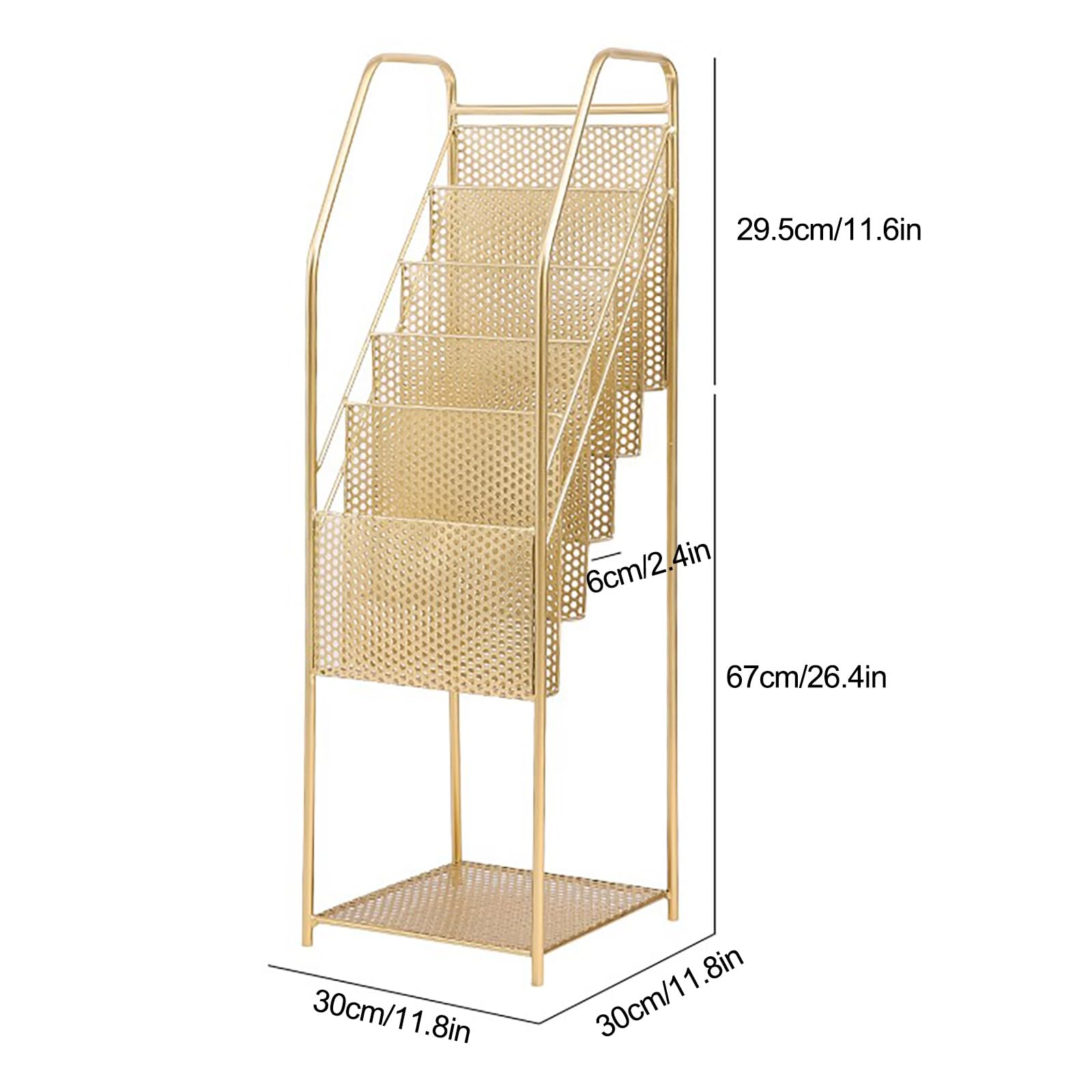 Prospektständer im Hochformat, 5 GroßE Taschen Iron Zeitschriftenständer Magazine Rack Stand, Prospekthalter für Menüs Prospeketen Katalogen Preiskarten(Black)