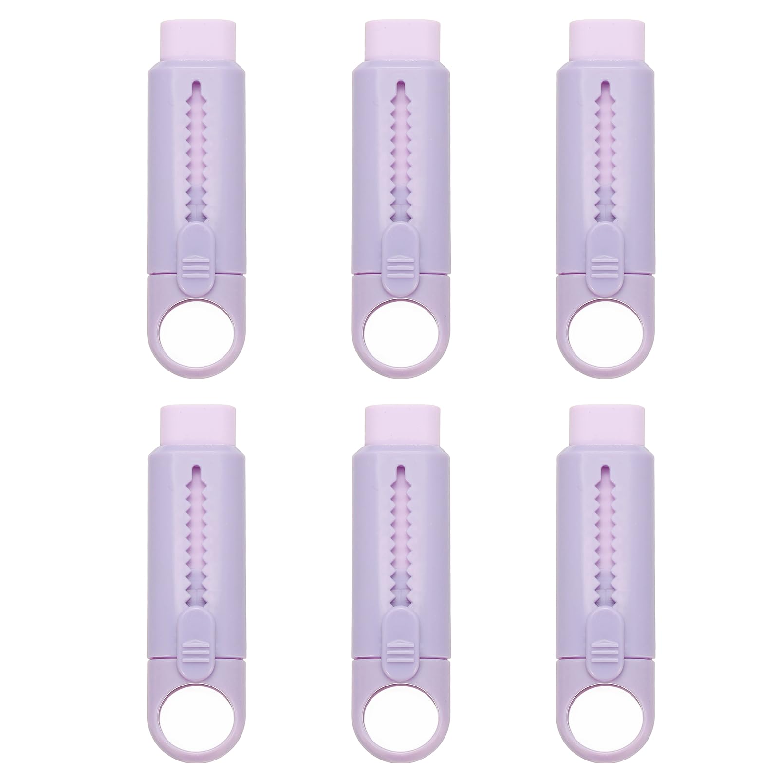 PATIKIL 6 Pack Erasers, Sliding Retractable Eraser Push Pull Cute Pencil Erasers Soft Large Easy to Clean with Plastic Sleeve for Sketching Drawing Artists Teacher Pencils, Purple TPE