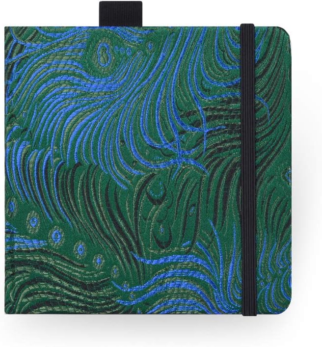Square 5.1X5.1" 300gsm Watercolor Journal Hardbound 40pgs(20 Sheets Front Back 2 Textures)Travel Size for Calligrapher Colored Pencil Watercolor Sketch Handmade Cloth Cover Notebook Peafowl Green