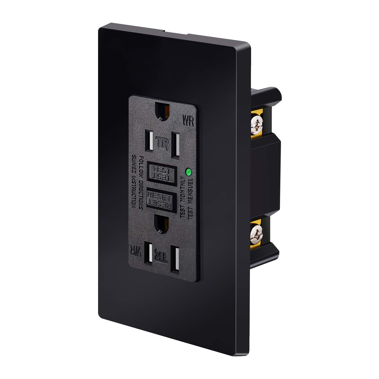 Black GFCI Outlet 15 Amp,Nineleaf 1PK Black Outlets Receptacles,GFI Electrical Outlet with LED Indicator,Weather Resistant WR,110-120V,Wall Plates and Screws Included,ETL,Indoor and Outdoor Use