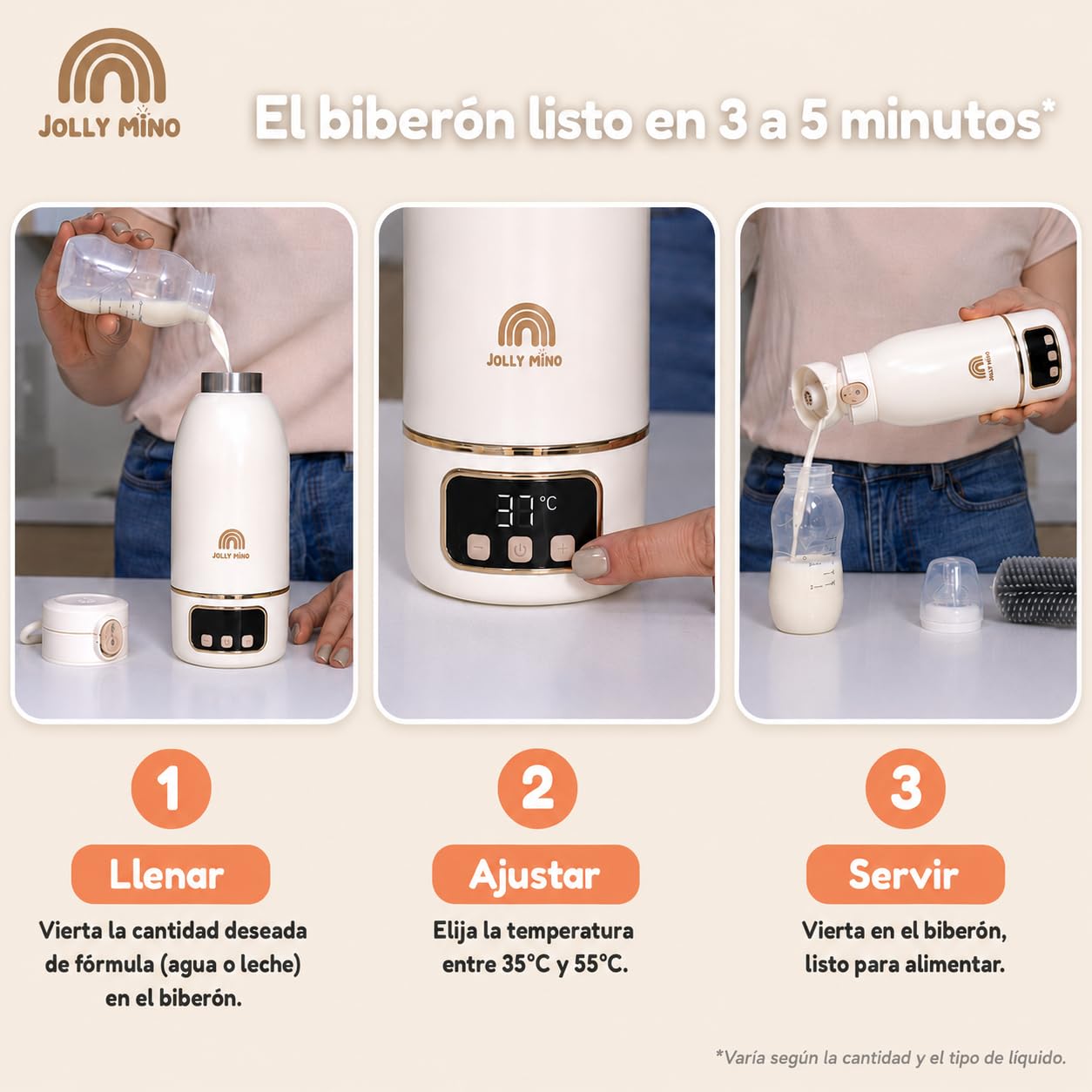 Calentador de Biberones Portátil Sin Cable 500ml, Agua y Leche Materna, Viaje/Coche/Noche, Cepillo Incluido, Diseño Dorado Premium Auto-Pasteurización