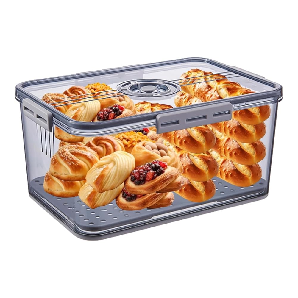 Akfldms Loaf Bread Storage Container Bread Box with 10L Airtight Lid for Kitchen Counter Time Recording Bread Keeper