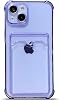 Ehr. iPhone 15 Compatible Camera Protected Card Holder Corners Airbag Design Anti-Shock Transparent Silicone Case Purple, iPhone 15