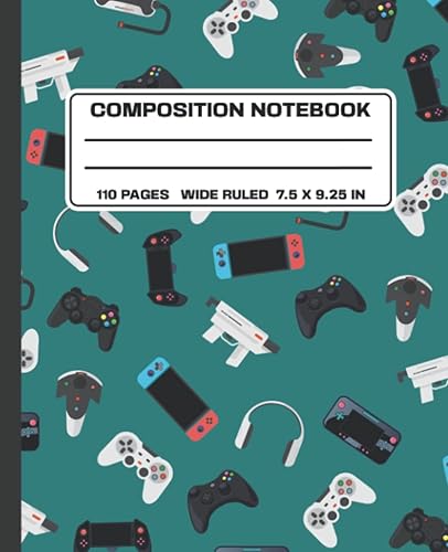 Composition Notebook Wide Ruled Cute Composition Notebook For Kids, Teens & Students Retro Gamer Consoles 110 Pages (7.5 x 9.25) School Supplies