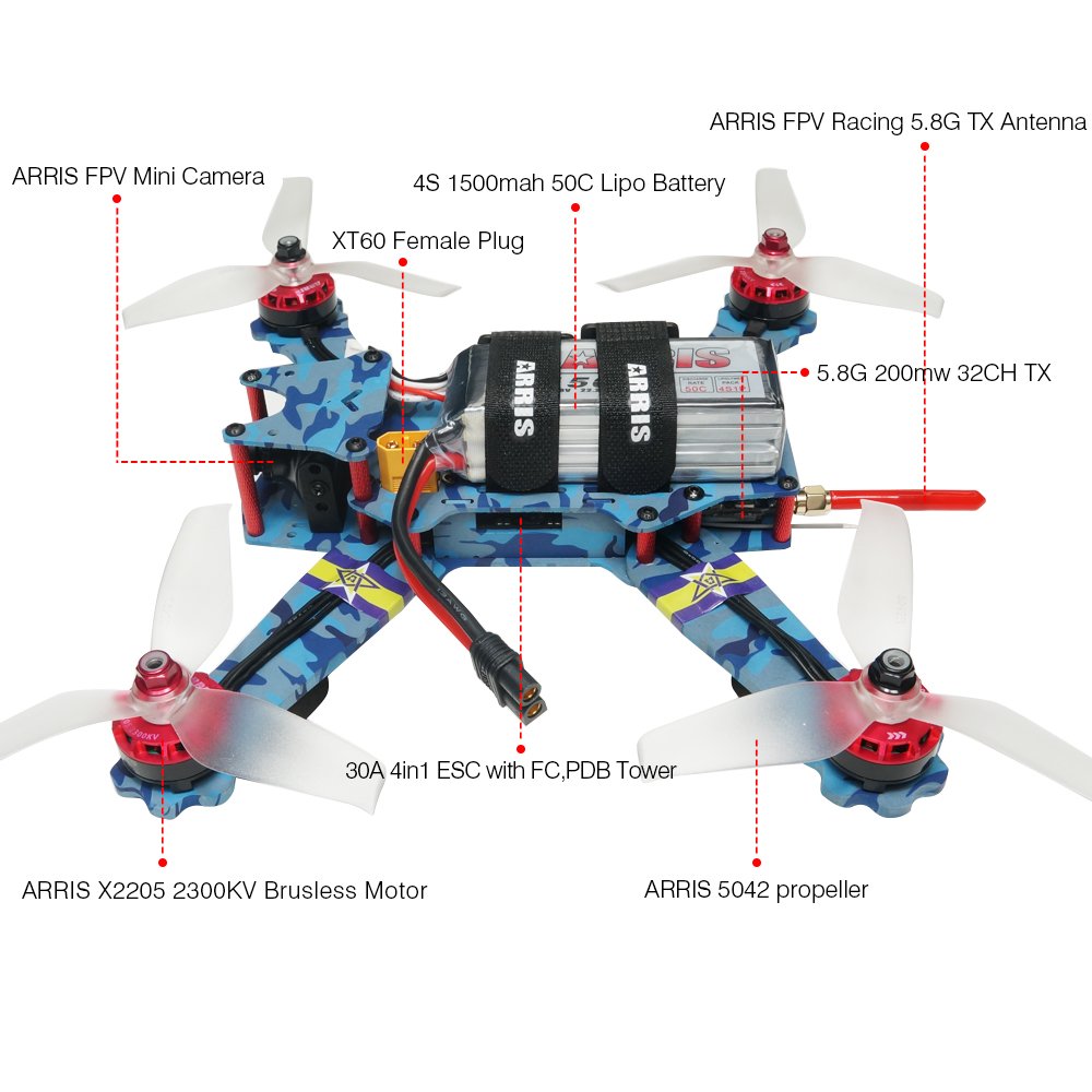 Arris C250 V2 250mm Rc Quadcopter Fpv Racing Drone Rtf