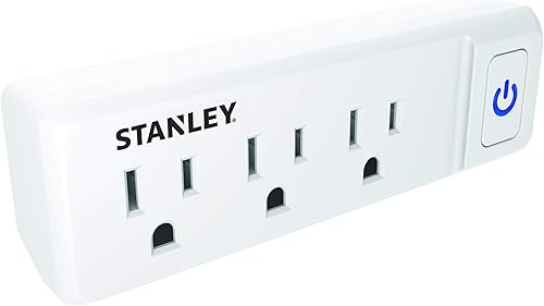 Stanley 30316 - Adaptador de pared de 3 tomas con interruptor de encendido/apagado iluminado, color blanco