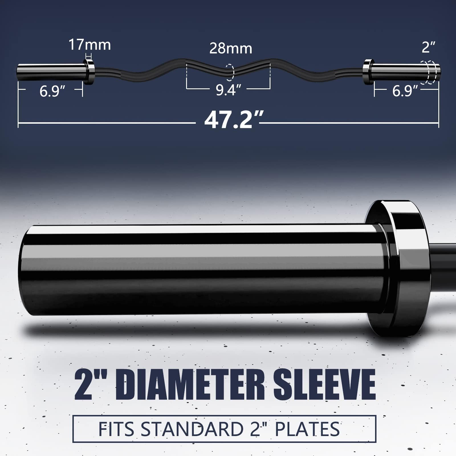 TECHNOAGE EZ Curl Bar 119,4 cm Olympic Curl Bar 226,8 kg Capacità di carico per piastre bilanciere 5,1 cm, bilanciere cromato nero massiccio con boccola in rame e collegamento del cuscinetto