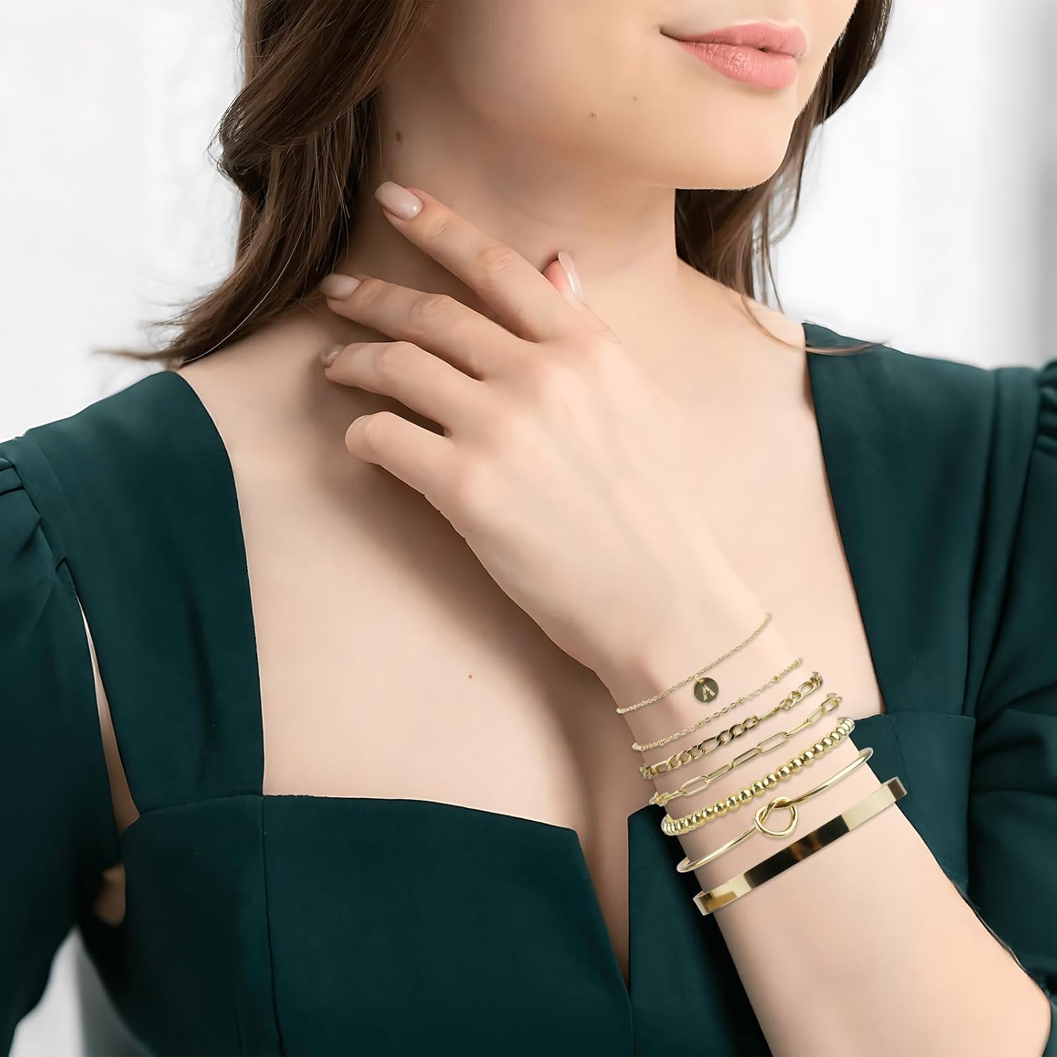 Gold Initial Bracelet for Women,14K Gold Plated Jewelry Set,Fashion Thin Delicate Stackable Cuban Chain Paperclip Chain Bracelet Set,Fashion Accessories,Gifts for Women - Image 3