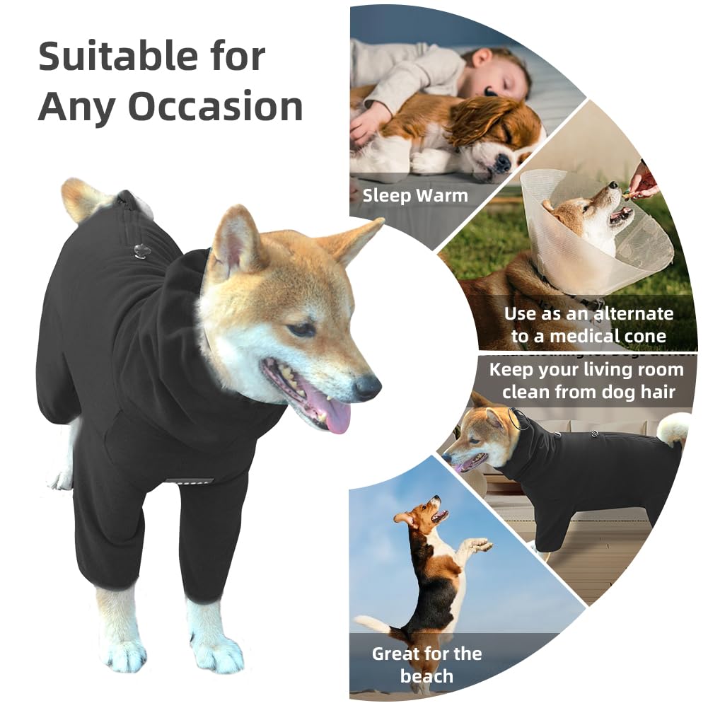Pigiama per cani di taglia grande, elasticizzato extra large, adatto per adulti, cani di taglia media, tuta per animali domestici a quattro zampe, abbigliamento per animali domestici (nero, 3XL