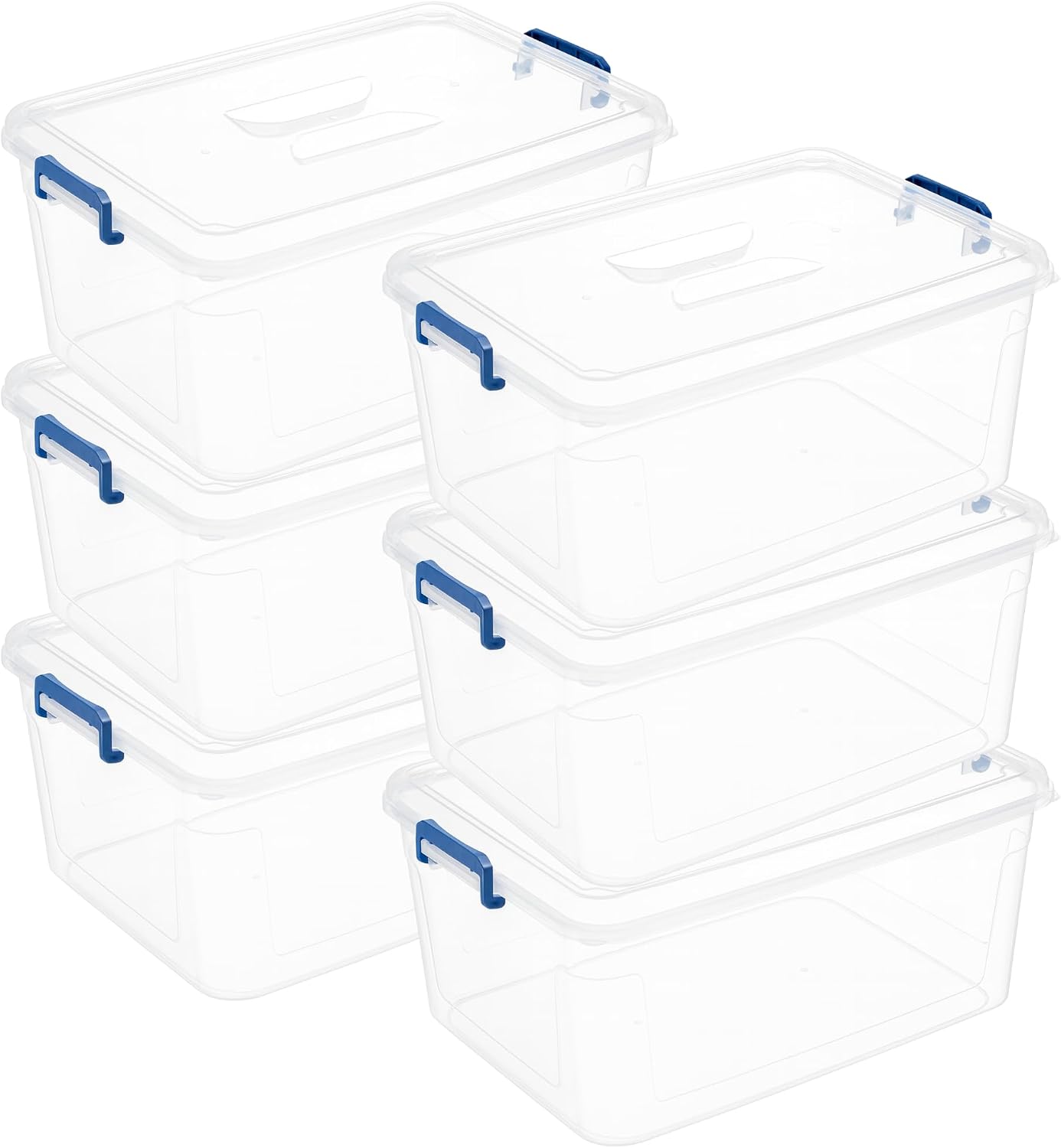 Tribello Clear Storage Bins with Lids, 6-Pack Stackable Plastic Storage Containers for Home Organization – Totes for Closet and Underbed Storage, 21 Quarts
