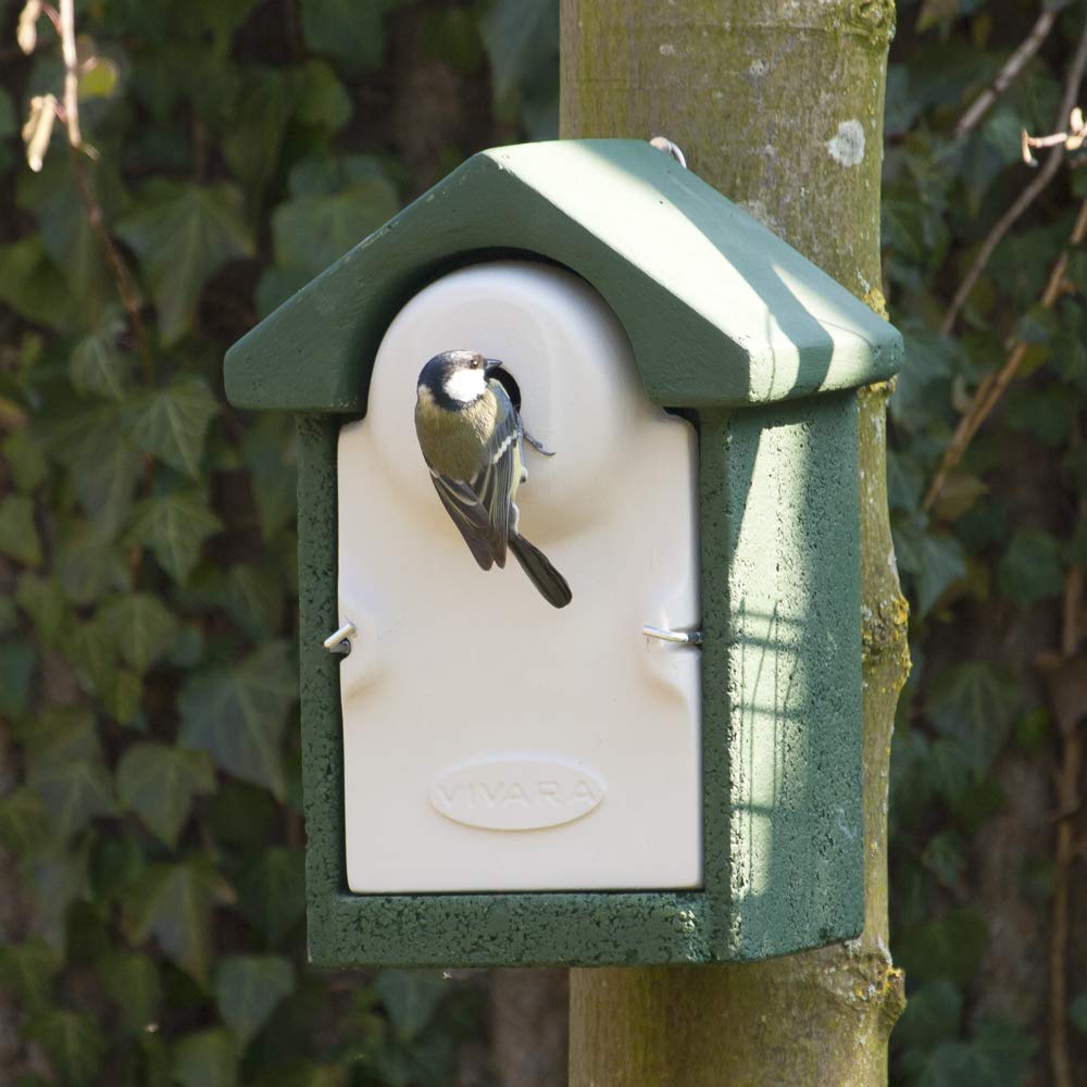 CJ Wildlife Nistkasten – Vogelnistkasten für Meisen mit Marderschutz – Holzbeton Woodstone Grün – Einflug 28 mm – 24 x 12 x 12 cm – dauerhaft wetterfest für draußen