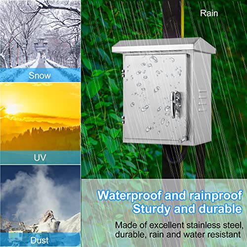 Edelstahl Schaltschrank Verteilerkästen, 300x250x150 mm Verteilerkasten Außen Wasserdicht, Wandmontiert mit Schloss Zählerkasten, für Outdoor Verdrahtung