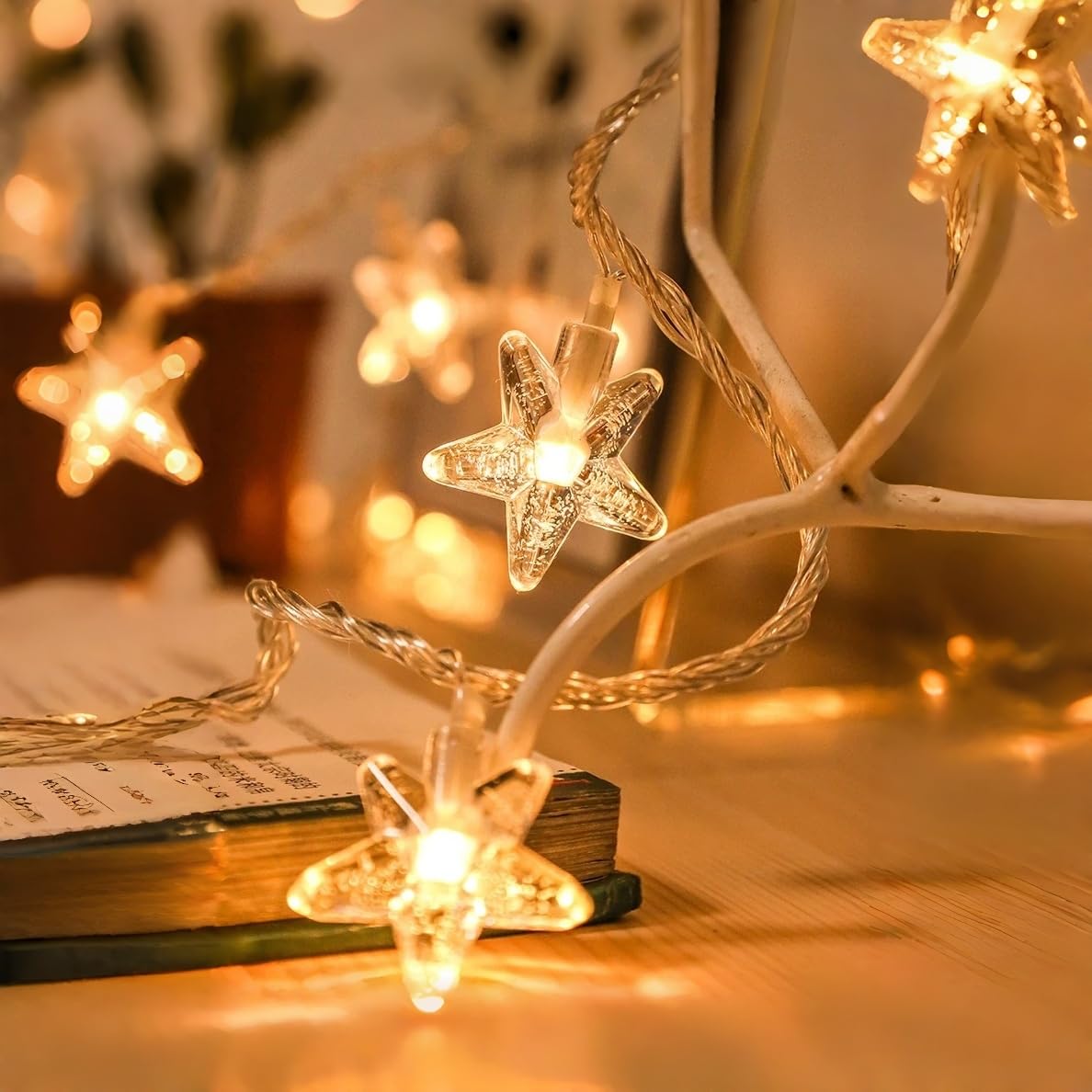 Hhmtaka Warm White Indoor String Fairy Lights Battery Operated 40 Led 6M Star Fairy String Lights Twinkle Lights For Bedroom,Christmas Decoration (Bubble Star)