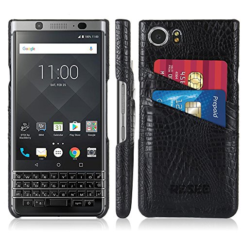 BlackBerry KEYone Leather Card Holder Hard Case, Ultra Slim Back Cover (Black)