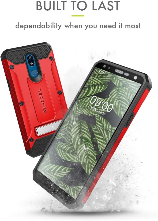 Evocel Explorer Series Pro Phone Case Compatible with K40 with Glass Screen Protector and Belt Clip Holster, Red