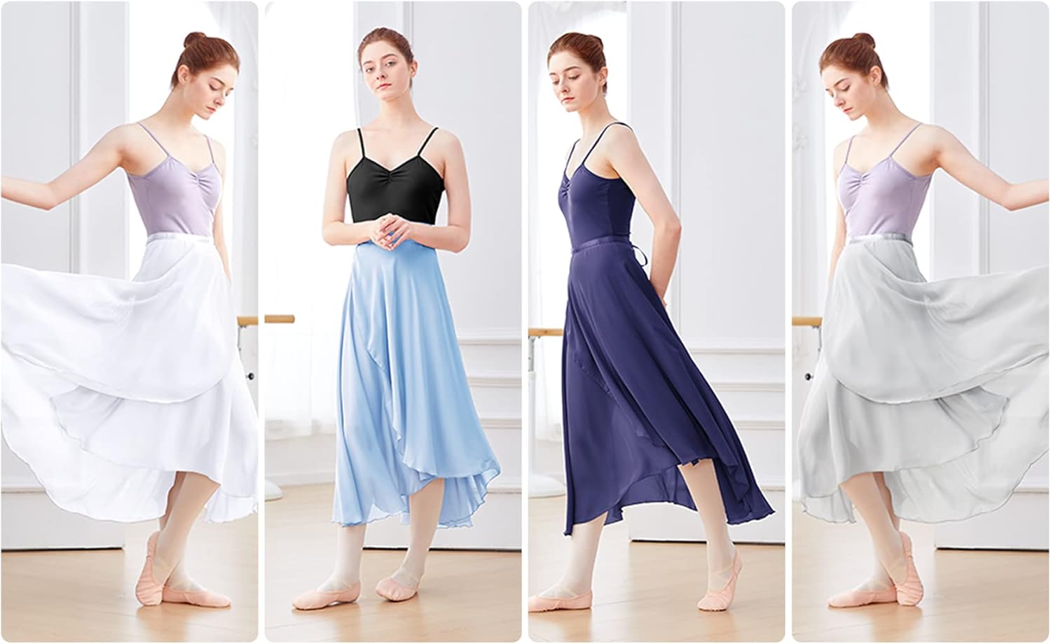 Phoeswan Dance Skirts for Women, Long Chiffon Ballet Skirt, Women's Dance Wrap Skirt with Tie - Image 7