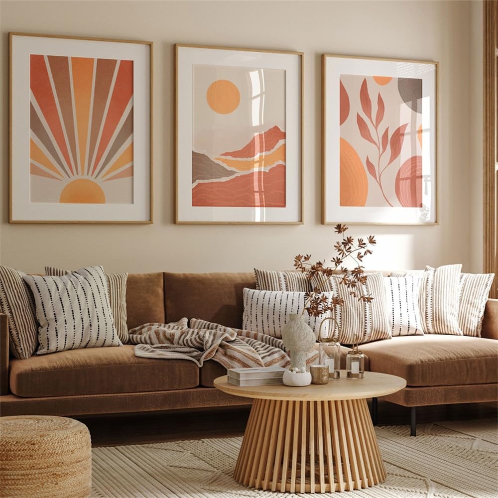 3 Pieces-Abstract Sun Moon Print Boho Bedroom Decor Modern Mid Century Poster Canvas Wall Art Pictures Painting Living Kitchen Office Artwork -50 * 60cm (No Frame)