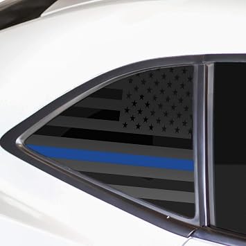 Bogar Tech Designs Precut Quarter Window American Flag Vinyl Decal Compatible with Chevy Camaro 2010-2015, Thin Blue Line