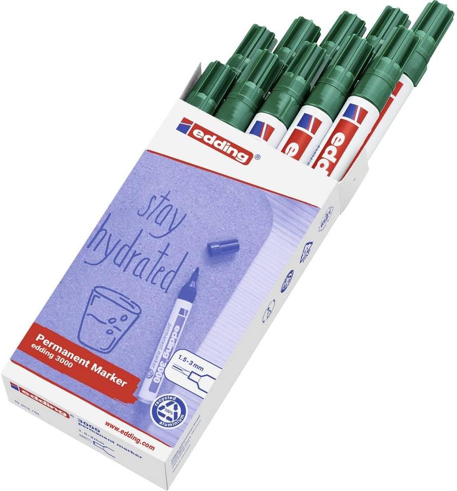 edding 3000 permanent markör yeşil - 10 kalem - 1,5-3 mm yuvarlak uç