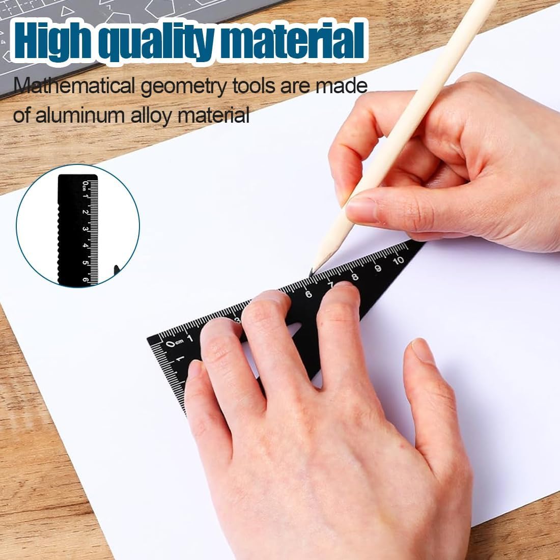 Kit Geometria In Metallo 4 Pezzi | Righello E Squadre Per Disegno Tecnico - Blu - Foto 4