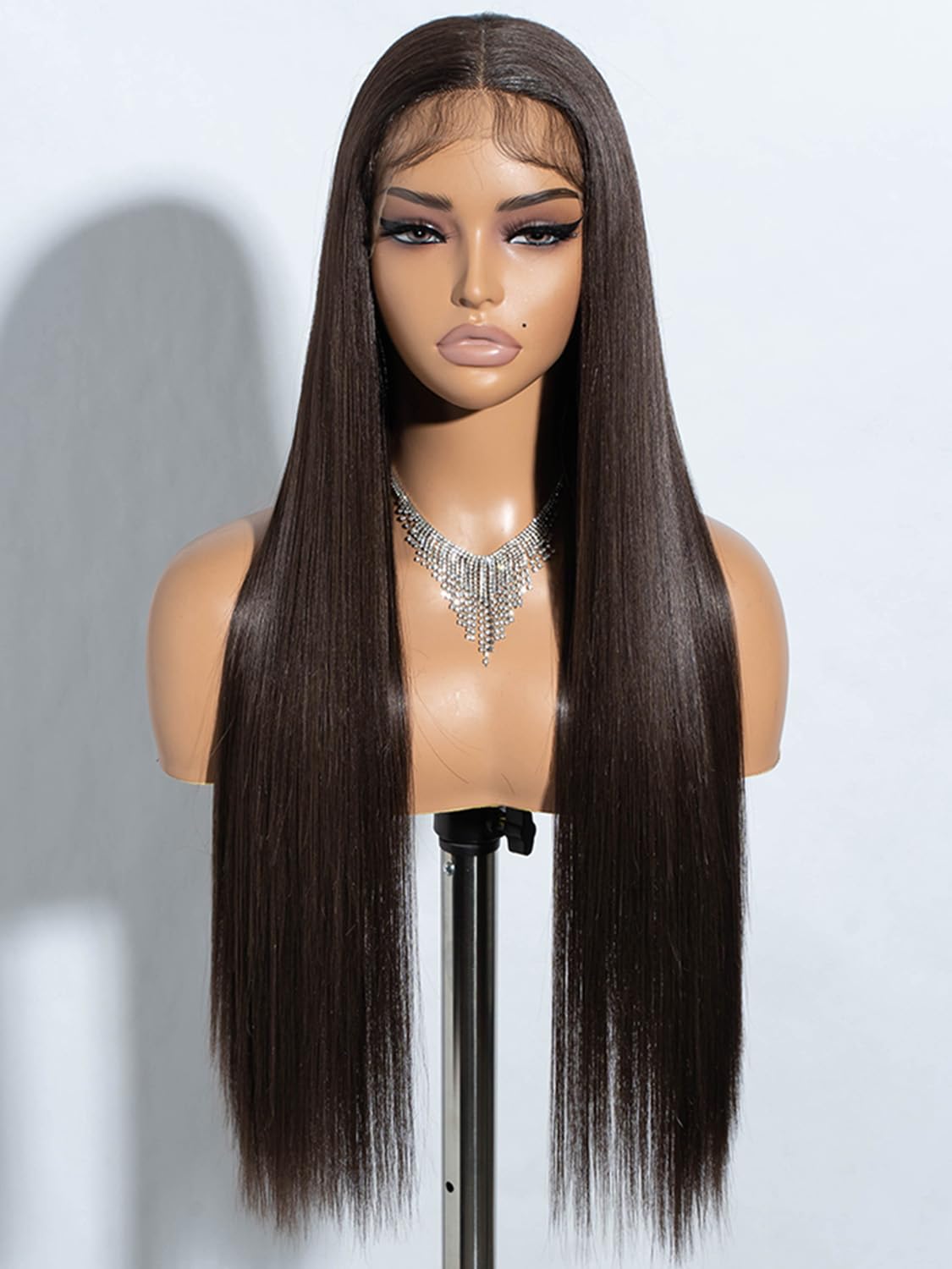 Joedir Long Straight Brown Wig Synthetic Lace Front Wigs with Baby Hair T Part lace Frontal Wigs for Women Long Silk Straight Natural Wig Heat Resistant Fiber 28 Inches