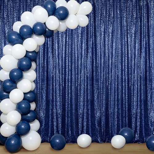 Sugargirl Navy Sequin Backdrop Curtain 4FTx8FT Glitter Navy Background Drapes Sparkle Photography Backdrop for Party Wedding Birthday Wall Decoration(2 Panels)