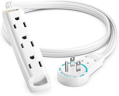 Maximm Cable de extensión plano giratorio de 360 grados, cable de alimentación de 3 salidas múltiples de 1 pie con bucle, conexión a tierra 16 AWG