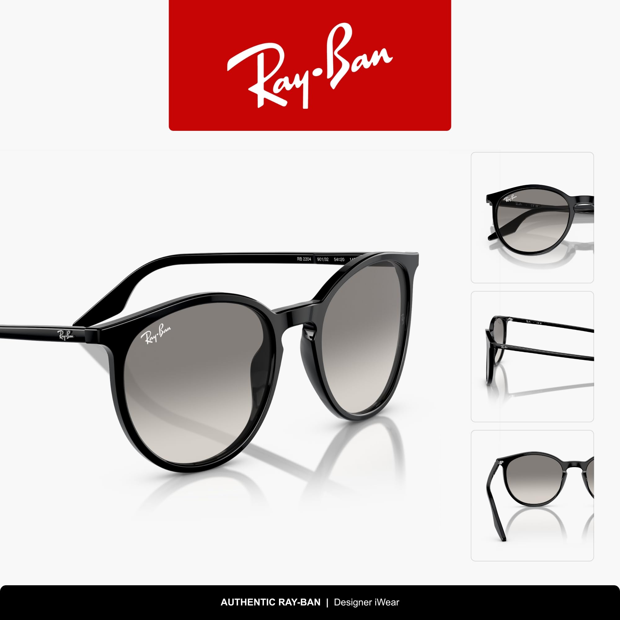 Ray-Ban RB 2204, 54-20-145 901/32 Nero Unisex