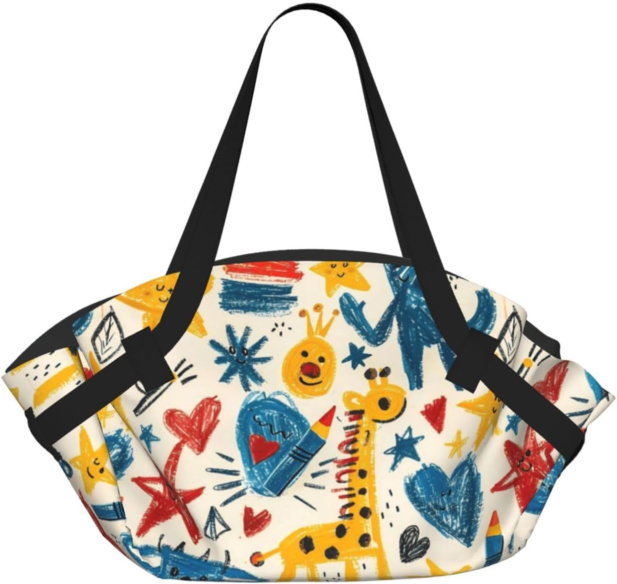 Crayon Drawing (4) Print Foldable Camping Tote Bag, Packable Picnic Mat And Beach Tote