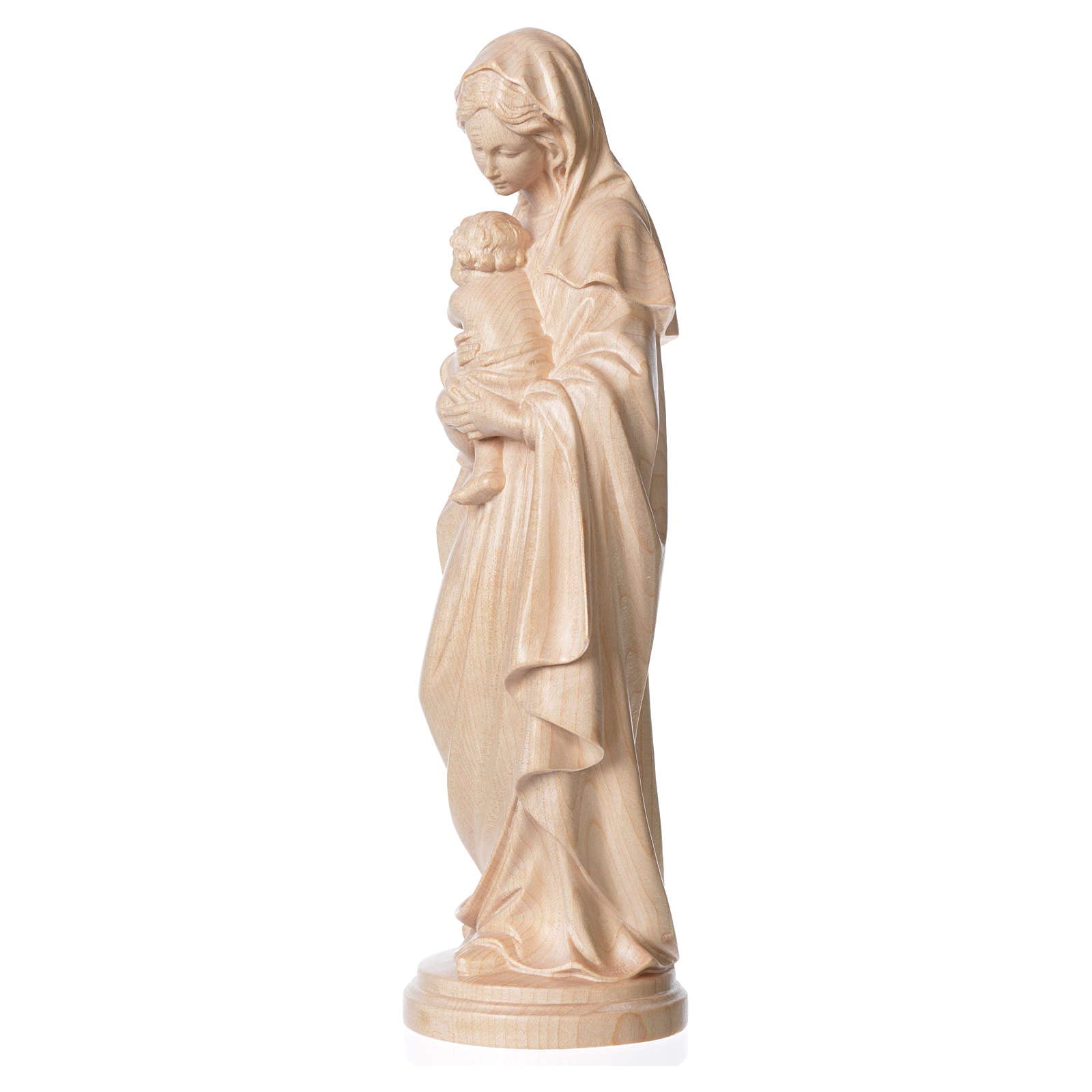 Holyart Estatua Virgen con niño de Madera Natural de la Val Gardena, Acabado con Cera Transparente, 16 cm (6.3 Inc.)