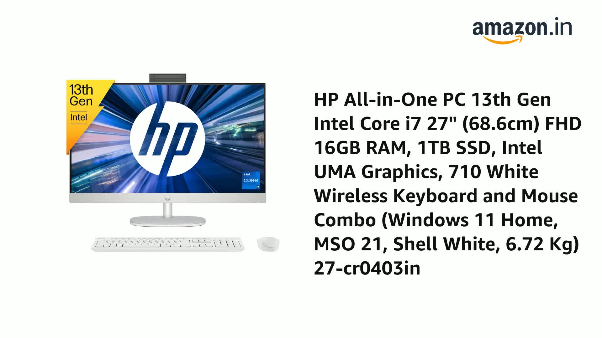 HP All-in-One PC 13th Gen Intel Core i7 27 inch FHD 27-cr0403in